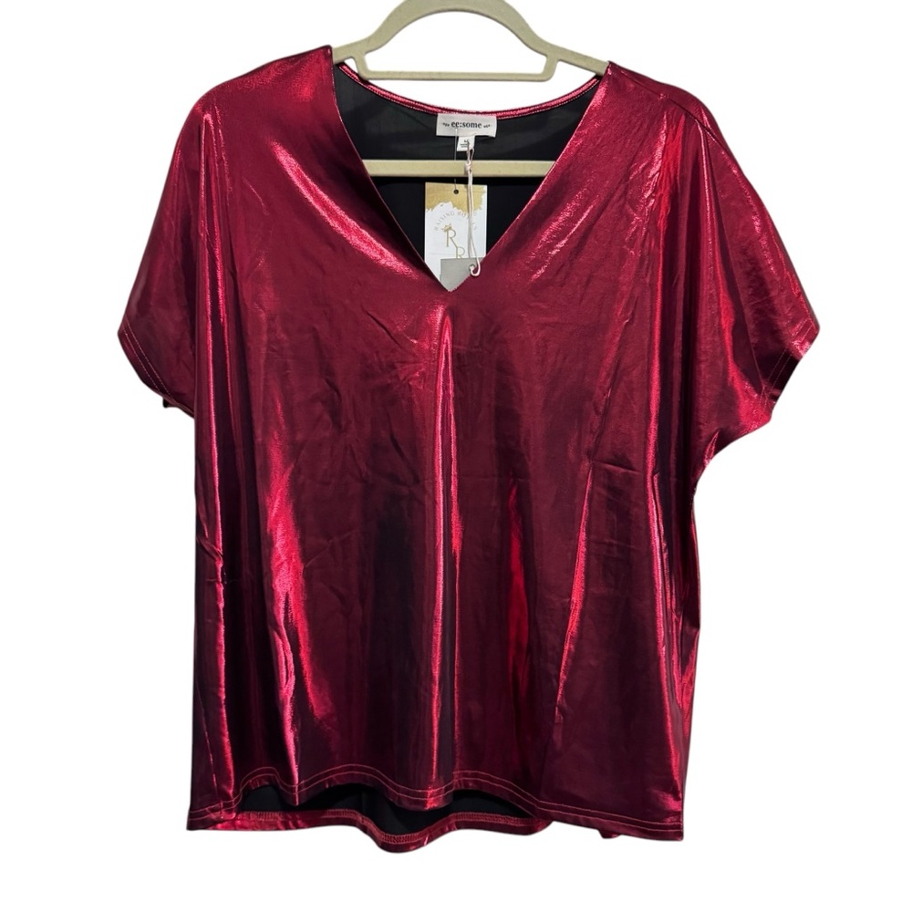 ee*some - Gorgeous Cherry Red Shiny V-Neck Top - Size M - NWT